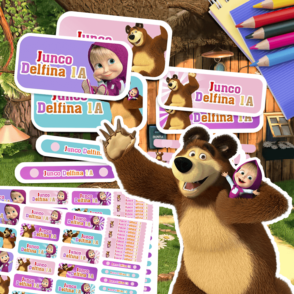 Etiquetas Escolares para Imprimir | Masha y el Oso (Archivo Digital PDF)