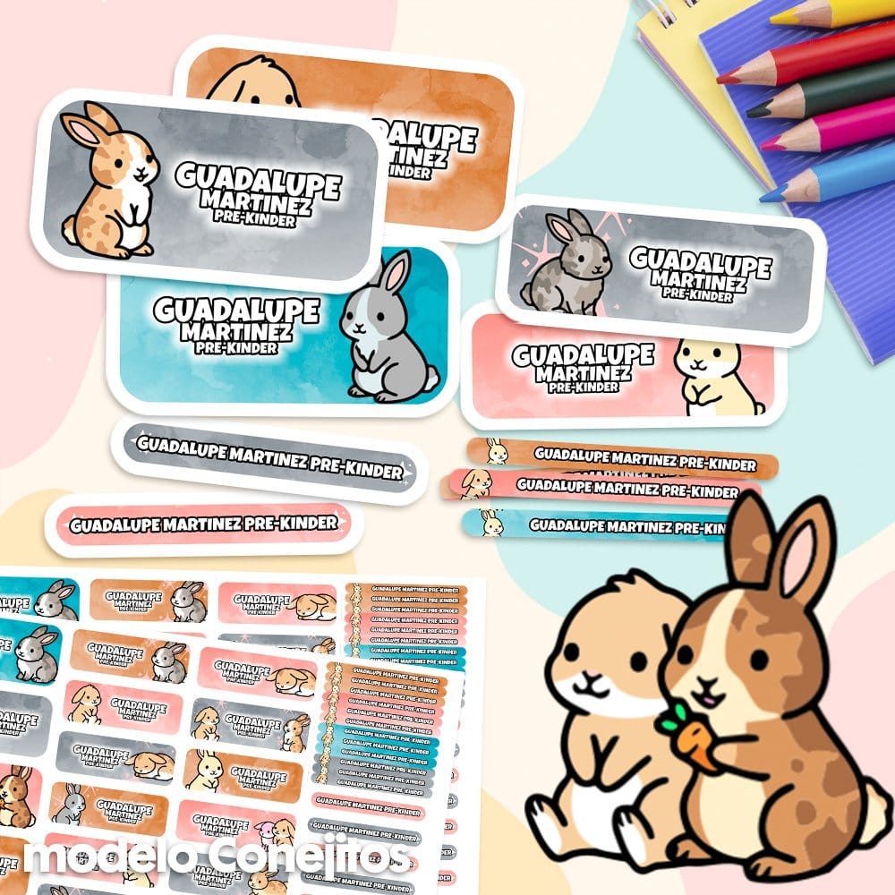 Etiquetas Escolares - Conejitos