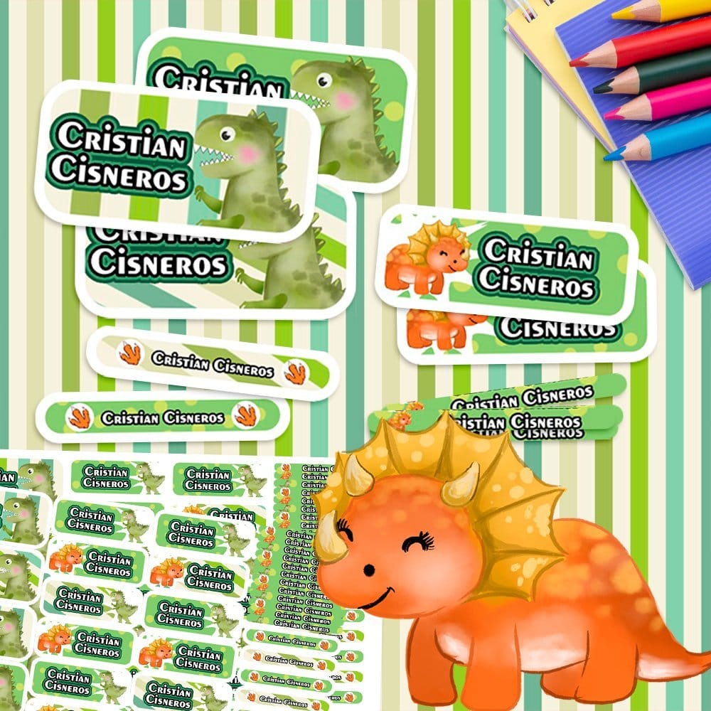 Etiquetas Escolares para Imprimir | Dinos Pastel (Archivo Digital PDF)