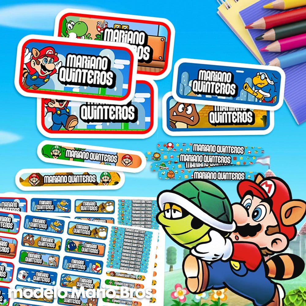 Etiquetas Escolares para Imprimir | Mario Bros (Archivo Digital PDF)