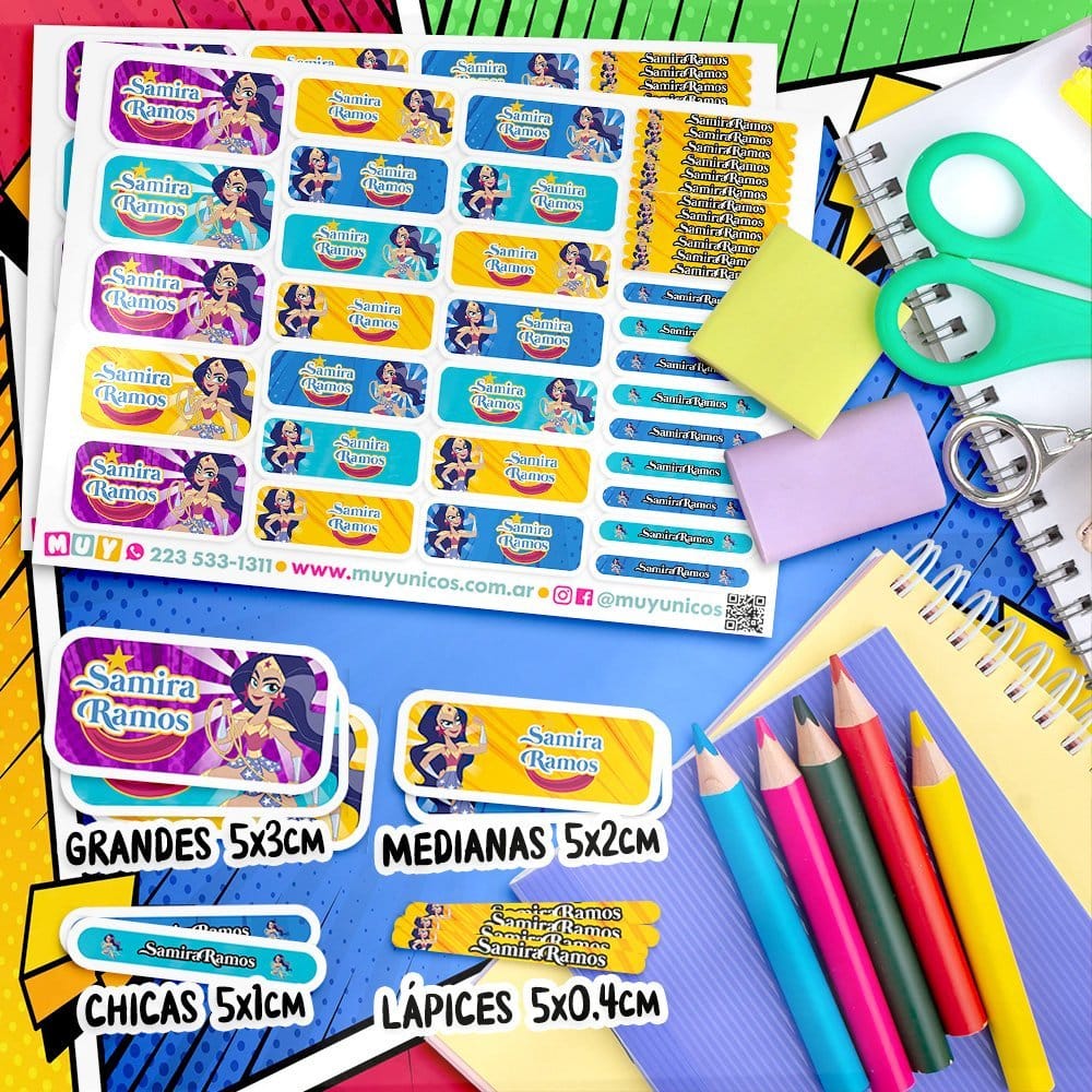 Etiquetas Escolares para Imprimir | Mujer Maravilla (Archivo Digital PDF)