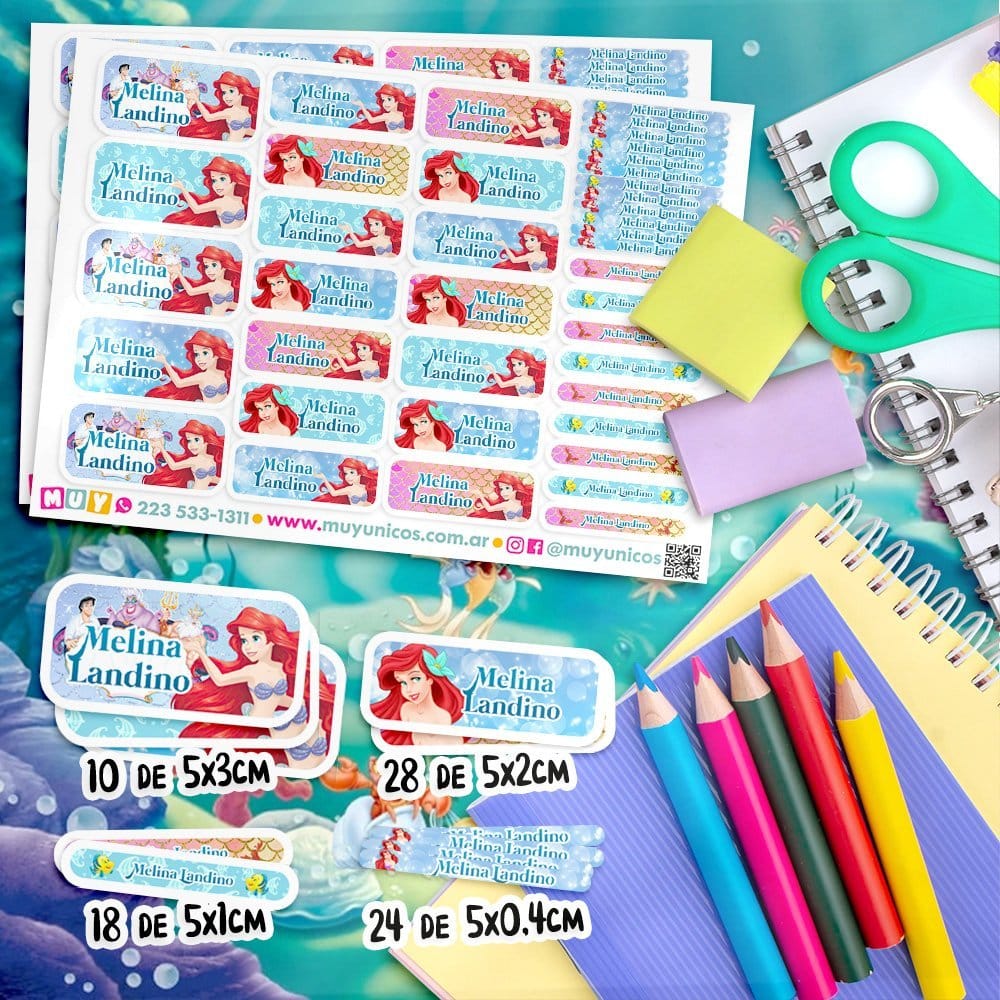 Etiquetas Escolares para Imprimir | Sirenita (Archivo Digital PDF)
